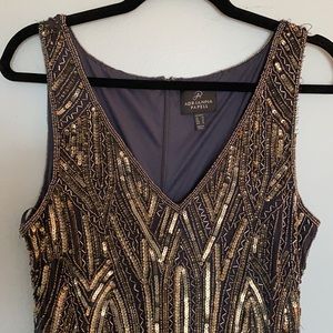 ADRIANNA PAPELL Gold Beaded Formal Short Dress